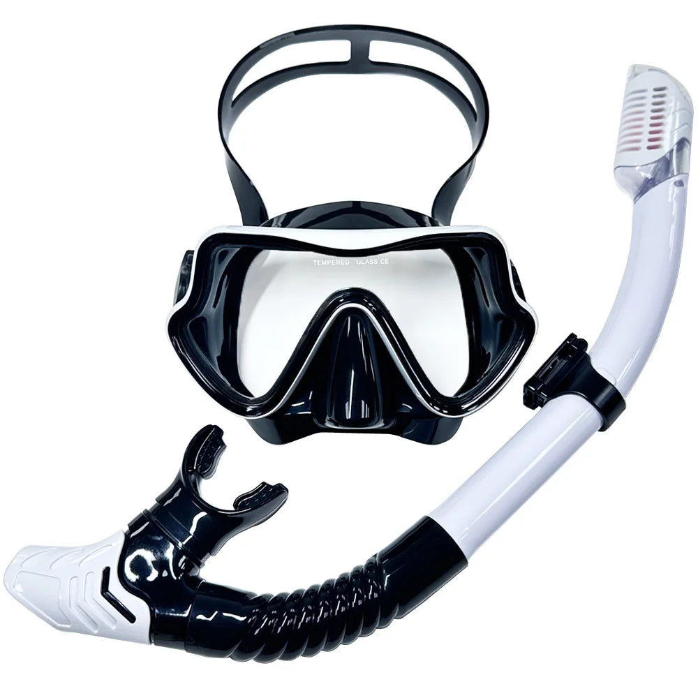 Tempered Glass Snorkel Mask with Dry-Top Snorkel