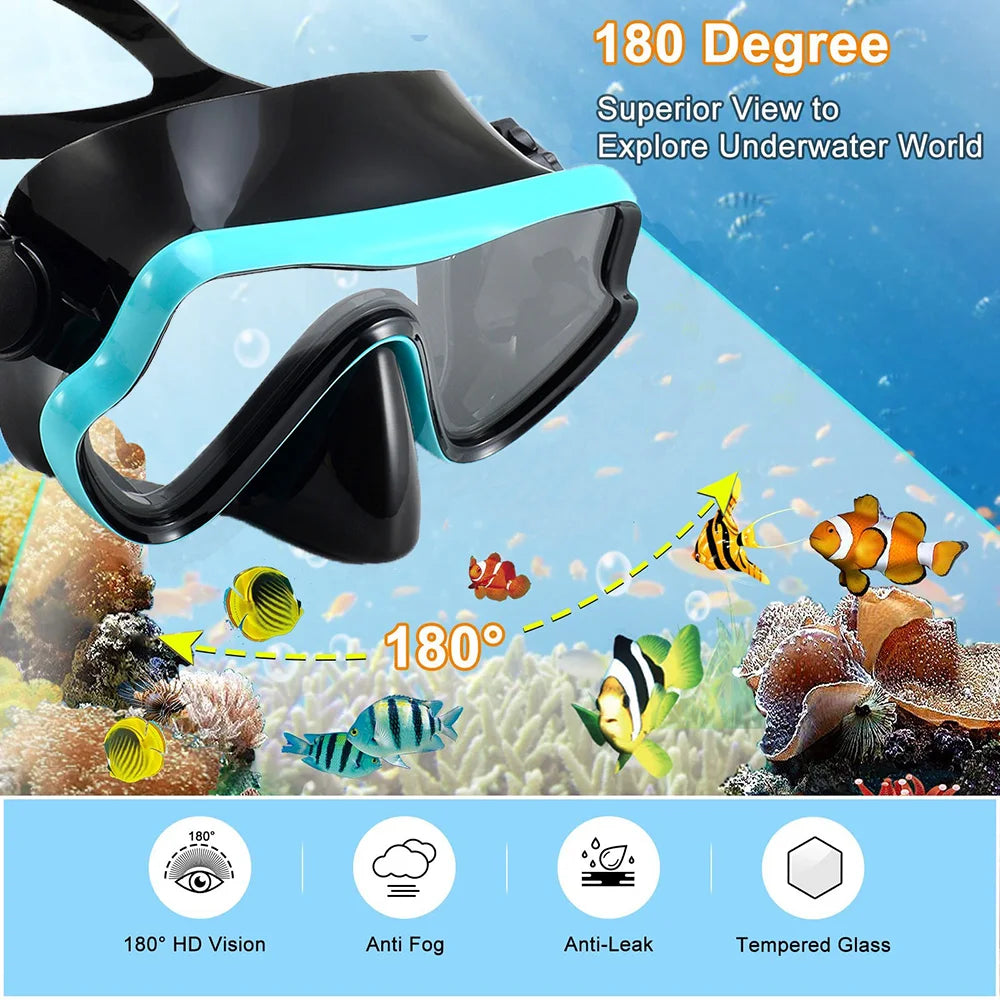Tempered Glass Snorkel Mask with Dry-Top Snorkel