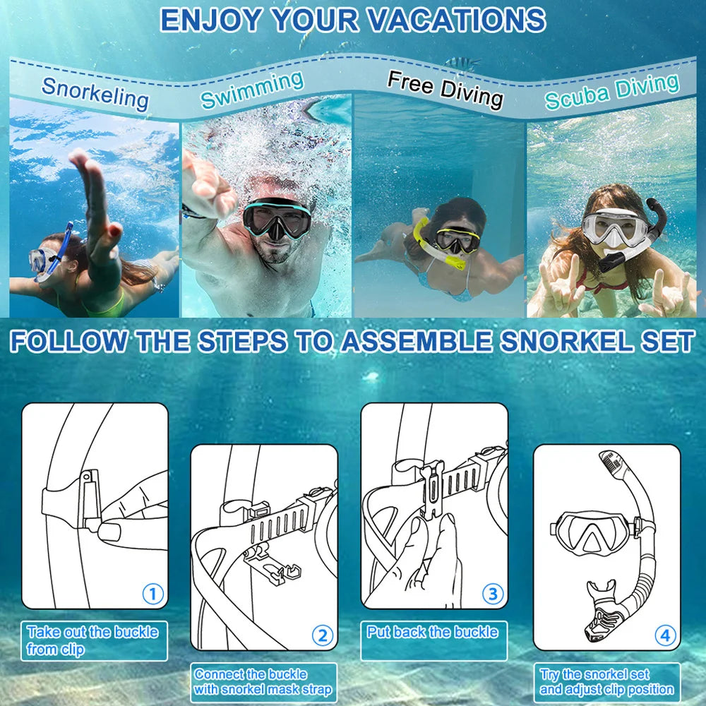 Tempered Glass Snorkel Mask with Dry-Top Snorkel