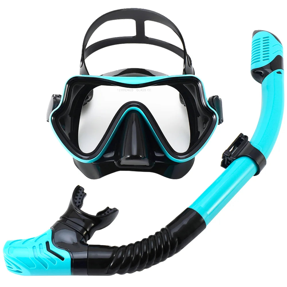 Tempered Glass Snorkel Mask with Dry-Top Snorkel