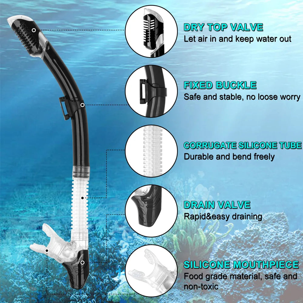 Tempered Glass Snorkel Mask with Dry-Top Snorkel