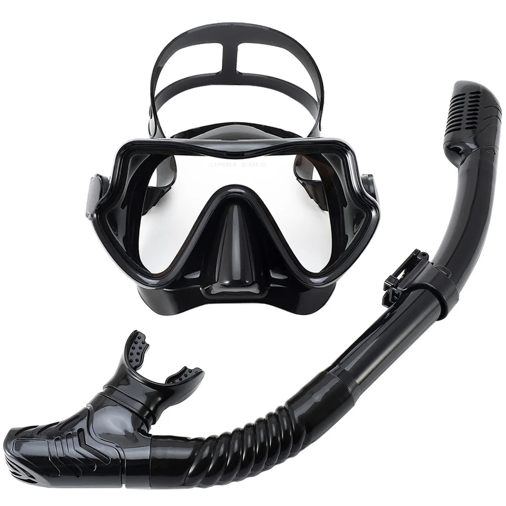 Tempered Glass Snorkel Mask with Dry-Top Snorkel