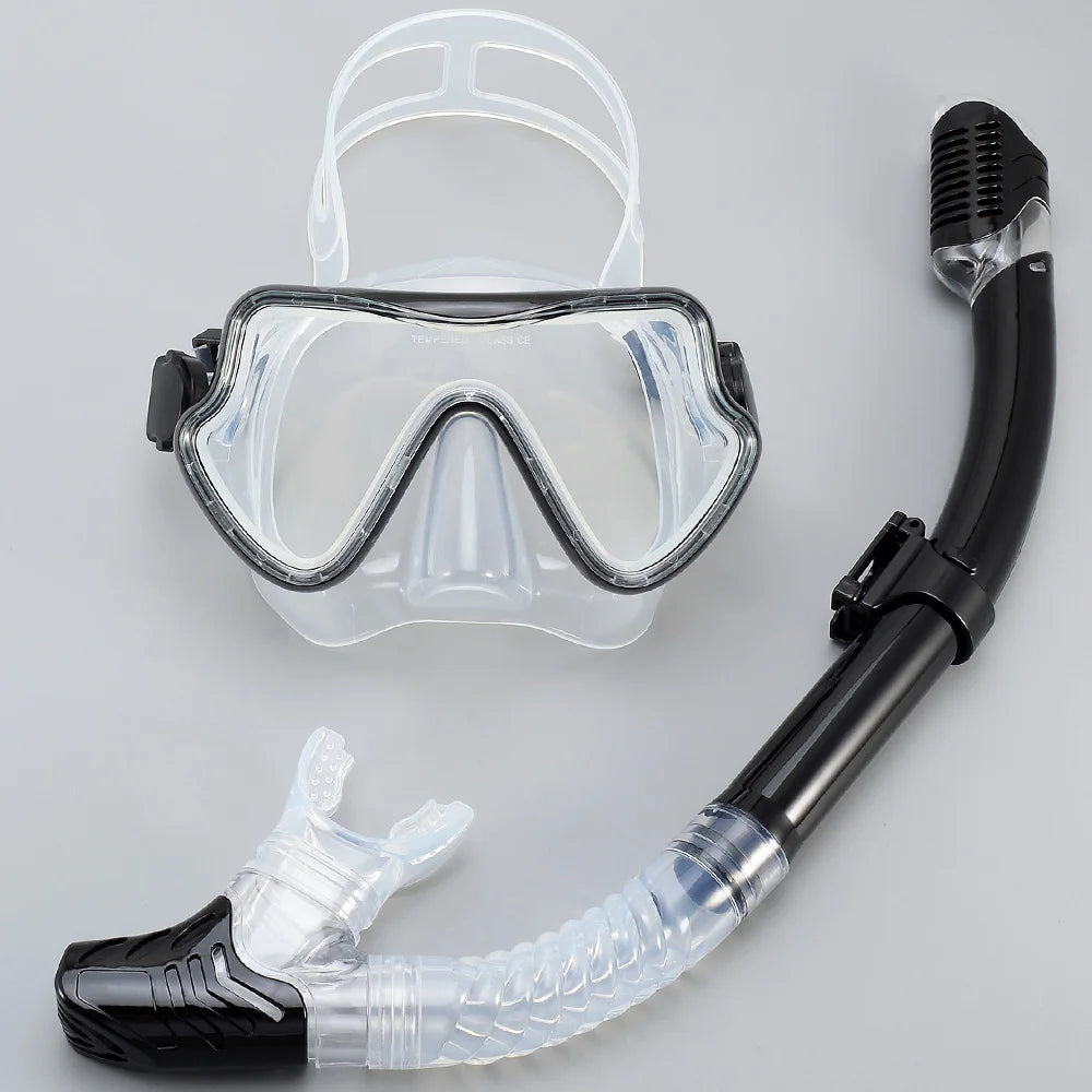 Tempered Glass Snorkel Mask with Dry-Top Snorkel