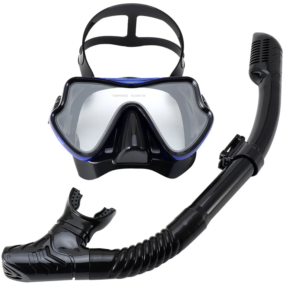 Tempered Glass Snorkel Mask with Dry-Top Snorkel